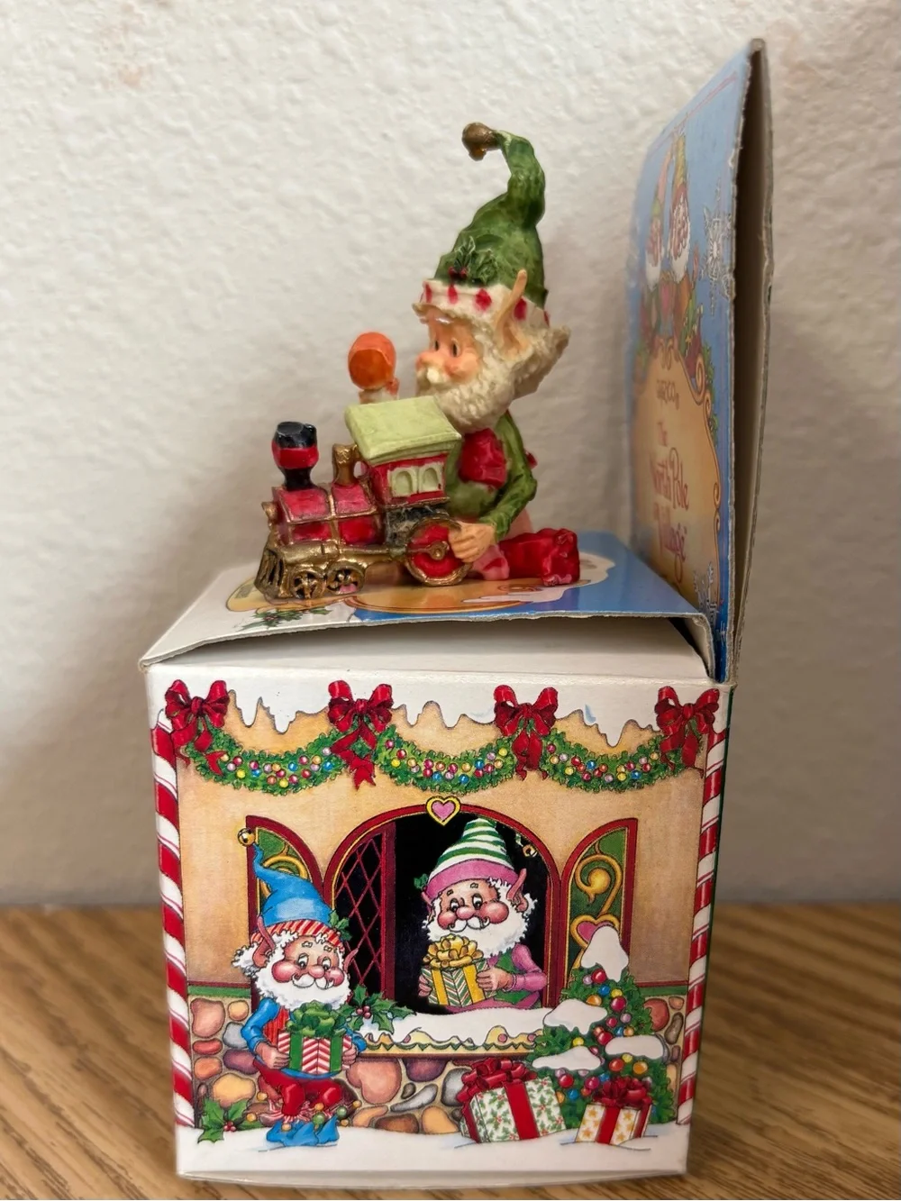 Vintage 1986 Enesco North Pole Village Smokey Elf Figurine w/ Train Boxed 87152